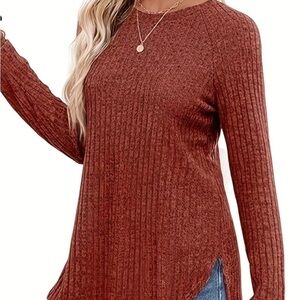 Rust Ribbed Knit Sweater
